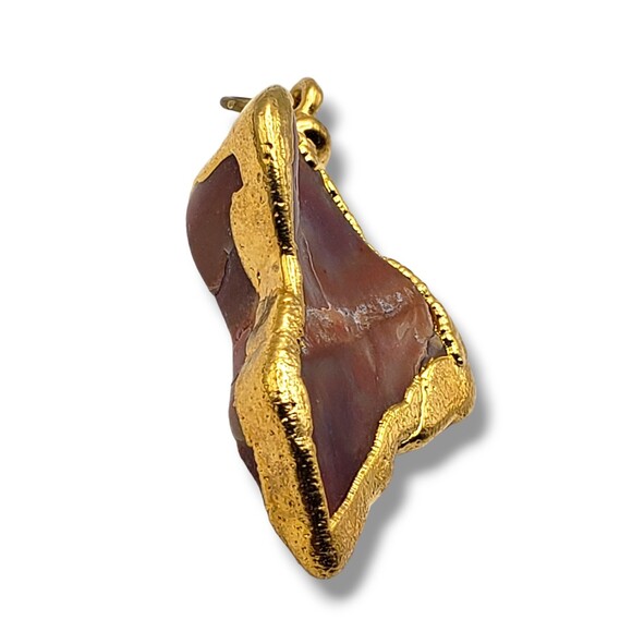 Vintage Gold Plated Natural Stone Pendant Irregular Shaped Brown Orange Marbled - Picture 3 of 7